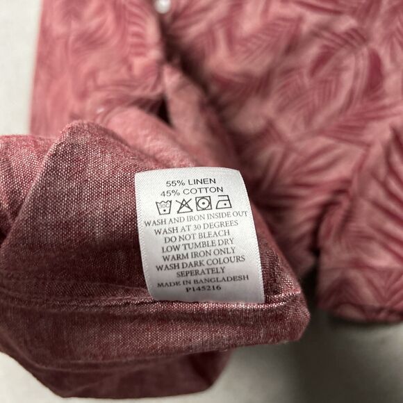 Samuel Windsor Shirt Mens Linen Blend Button Up Large Red Chambray Leaves Hawaii - Picture 6 of 11